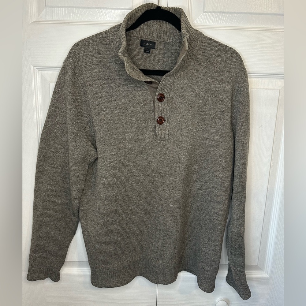 J.Crew 100% Lambs Wool Shawl Collar Sweater Sz.M Grey - Picture 1 of 5